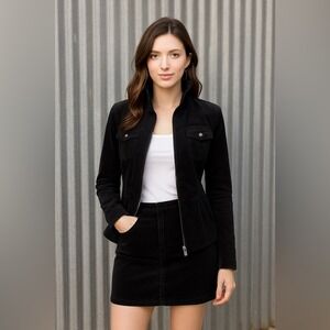 White House Black Market Black Corduroy Mini Skirt & Jacket Set